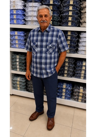 Eren Style Linen Keten Klasik %100 Cotton Kısa Kollu Çift Cepli Terletmeyen Gömlek Lacivert