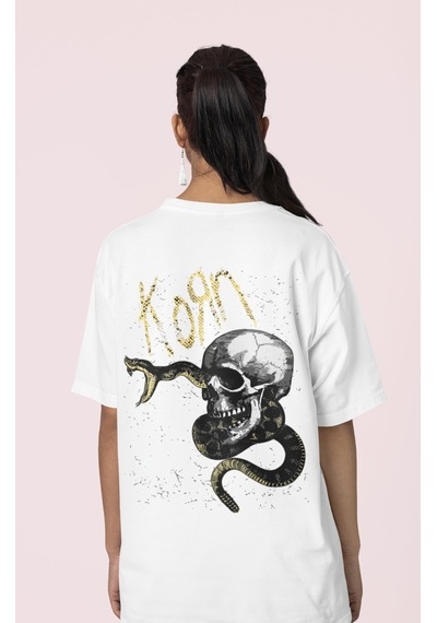 Korn Rock Metal Sırt Baskılı Unisex Oversize Müzik Grubu Tişört Beyaz