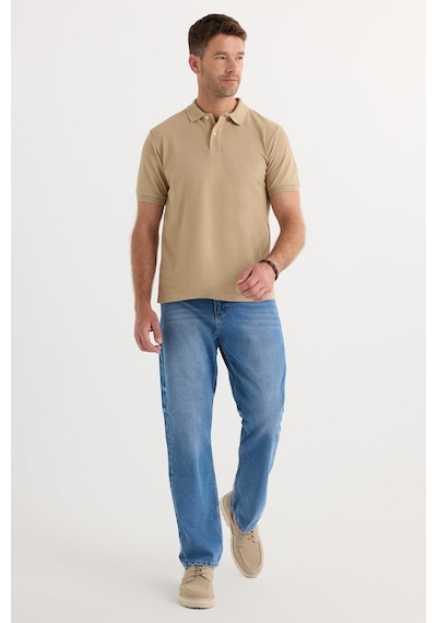 Tudors Erkek Slim Fit Dar Kesim Pamuklu Yumuşak Dokulu Serin Tutan Kumaş Düz Pike Bej Polo Yaka Tişört-33712 Bej