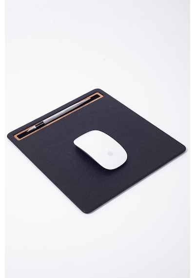 Turgut Office Deri Mousepad Siyah Ahşap Detaylı
