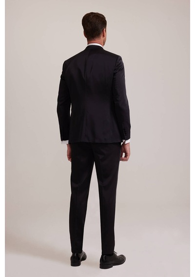 Ysf Erkek Siyah Yelekli Kırlangıç Yaka Slim Fit Damatlık
