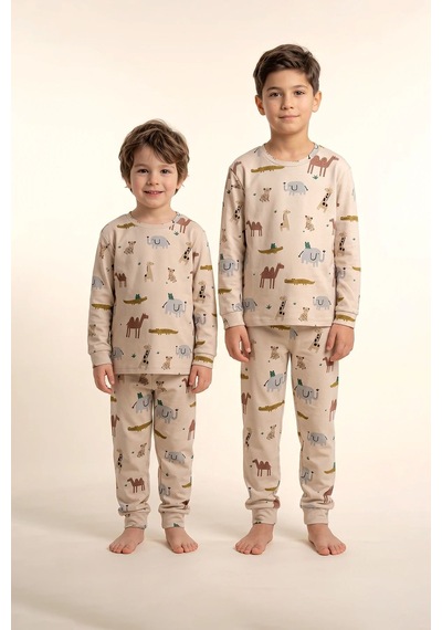 Zuzunga Erkek Çocuk %100 Pamuk Süprem Kumaş Uzun Kollu Mevsimlik Pijama Takımı Ekru Zuzunga Erkek Çocuk %100 Pamuk Süprem Kumaş Uzun Kollu Mevsimlik Pijama Takımı Ekru
