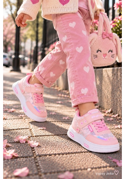 Mini Bonito Unisex Çocuk Sneaker Işıklı Tabanlı Günlük Spor Ayakkabı 26-30 Numara Arası Işıklı Pembe