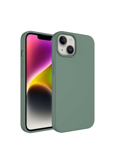 Apple Uyumlu iPhone 14 Plus Kılıf Sıvı Teknolojili Silinebilir Sert Zore Kivi Kapak Koyu Yeşil