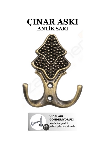 Çınar Askı Lüks Vestiyer Duvar Dolap Elbise Askısı Antik Sarı