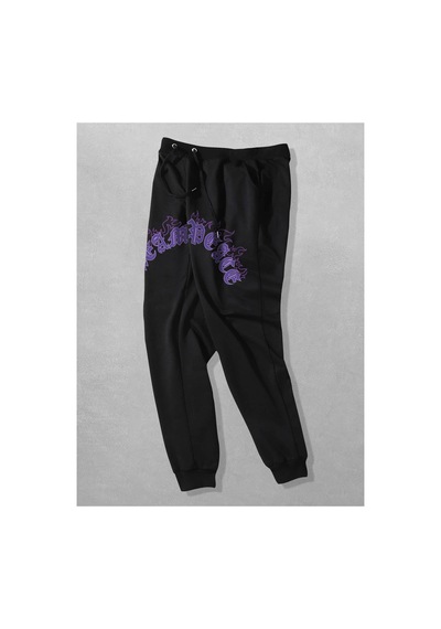 Tarzsokak Guys Letter Fire Graphic Drawstring Eşofman Altı Siyah