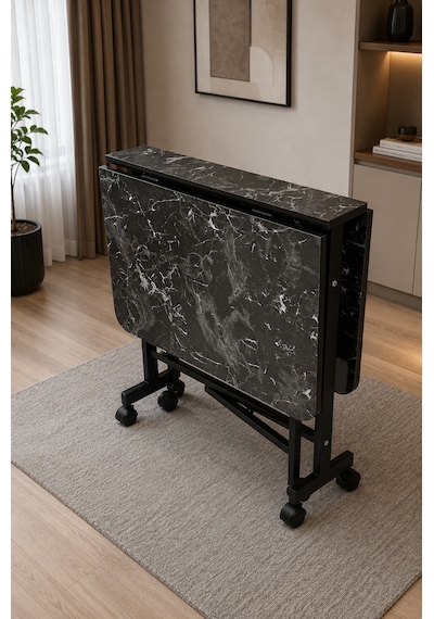Teknor Kelebek Katlanır Ahşap Masa Mermer Desenli 60x120 Siyah