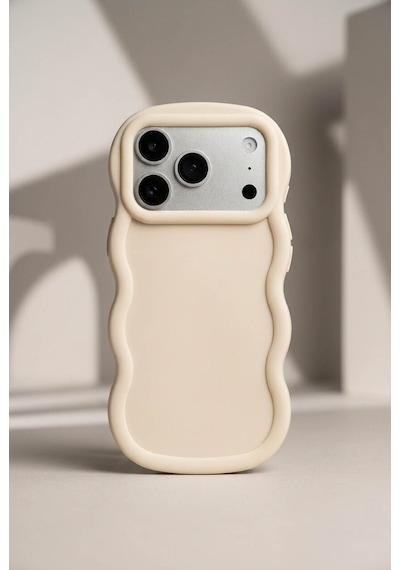 Apple iPhone 17 Pro Uyumlu Dalgalı Tasarım Kamera Korumalı Mat Silikon Kılıf-54173 Beyaz