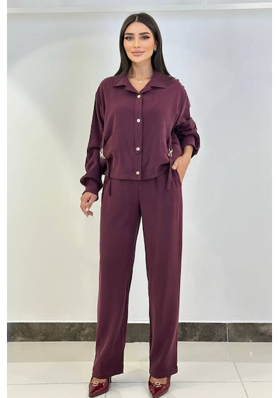 Fever Beli Lastikli Likralı Kadın Pantolon 352112009 Mürdüm