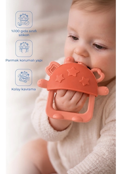 Babyjem Crabby Tutma Halkalı Silikon Diş Kaşıyıcı Turuncu