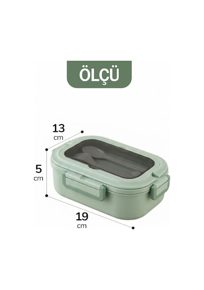 2 Bölmeli Kaşık Çatallı Paslanmaz Çelik Yemek Kabı Lunch Box Sefer Tası Beslenme Kabı Yeşil