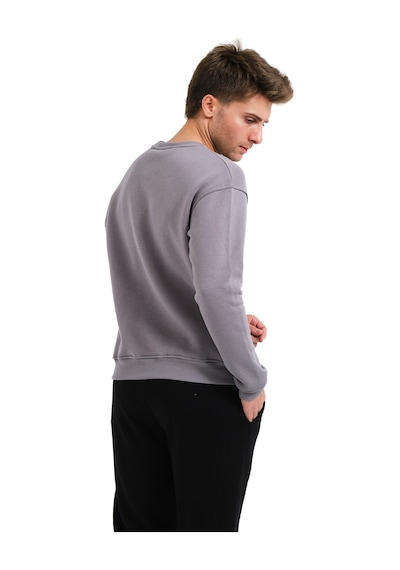 Justever Bisiklet Yaka Nakışlı Şardonlu İçi Polarlı Gri Erkek Sweatshirt - Volar Gri