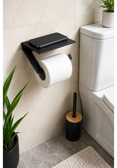 Dekoratif Metal Tuvalet Kağıtlığı Duvara Monte Wc Kağıtlık Ve Banyo Rafı Siyah Tuvalet Kağıdı Tutucu Siyah Kagıtlık