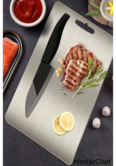 Master Chef Paslanmaz Çelik Kesme Tahtası - Hijyenik Dayanıklı Ve Şık Gümüş
