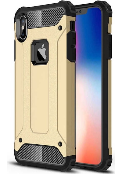 Noktaks - Apple Uyumlu iPhone X - Xs - Kılıf Çift Katman Zırh Tank Crash Military Kapak - Gold Gold