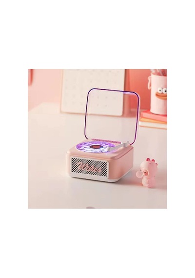 Tedar Nostalji Mini Plak Görünümlü Radyolu Bluetooth Hoparlör 3d Ses Dalgası Retro Müzik Plak Pembe Najmaddin