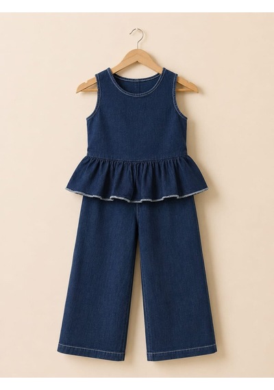 My Kids Wear Mini Chic Fırfır Detaylı Kız Çocuk Takım 12832 Mavi - Siyah