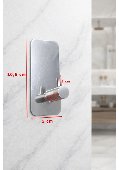 Askılık Yapışkanlı Dik Dikdörtgen Çubuklu Tek Kancalı 1.2mm Ss201 Paslanmaz Çelik Renk Krom Krom