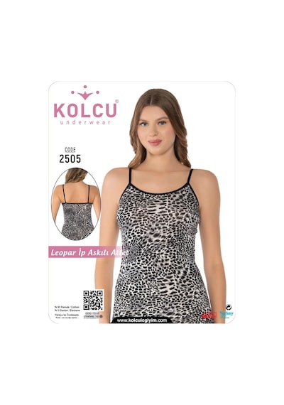 Kolcu Kadın Kar Leoparı Desenli Likralı İnce İp Askılı Premium Atlet Siyah Beyaz Leopar