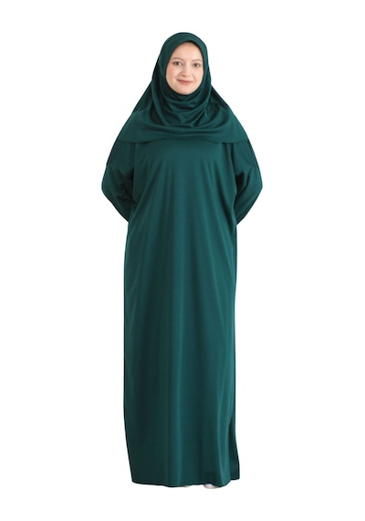 Modish Group Namaz Elbisesi Eşarp Seccade Tesbih Set, İslami Giyim Takım Ferace Turban Şal Zümrüt Yeşili
