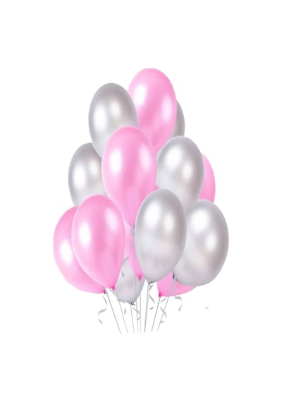 25 Ad Metalik Sedefli Şeker Pembe-Gümüş Gri Balon Helyumla Uçan