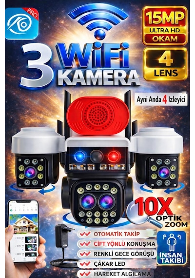 4 Kameralı 12mp Wifi Güvenlik Kamerası Çift Yönlü Ses, Kişi Algılama, Yağmur & Kara Dayanıklı