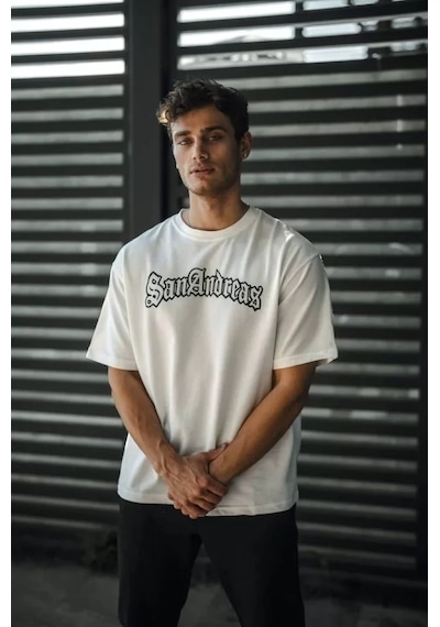 Modi Green Baskılı Unisex Günlük Stil Beyaz Urban Koleksiyonu Oversize Tişör
