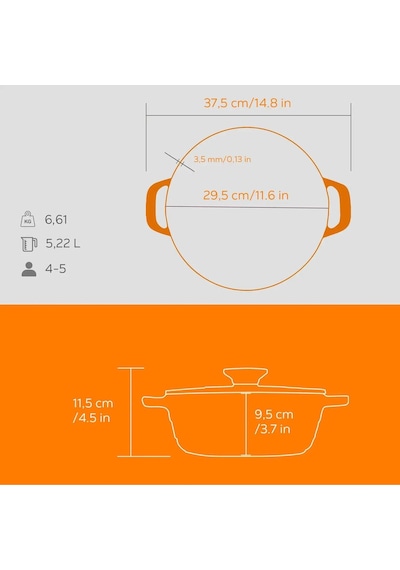Lava Döküm Yuvarlak Tencere Döküm Demir Kapak Experience Serisi  Çap(Ø)28cm
