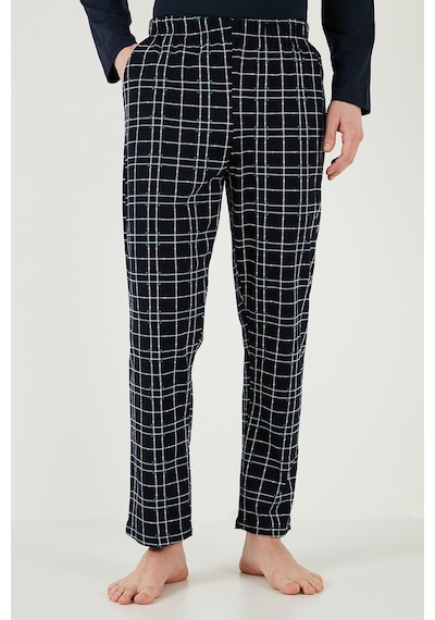 Buratti Ekoseli Cepli Beli Lastikli % 100 Pamuk Regular Fit Erkek Pijama Takımı 6572001 Lacivert-Yeşil