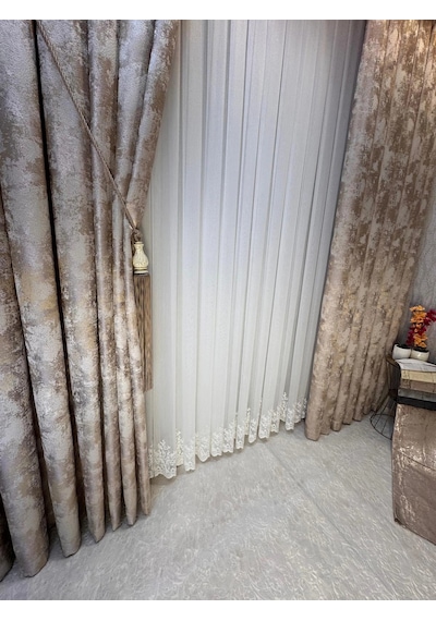 Nivemeshome Adel 5201 Krem 1/3 Pileli Fon Perde Apm