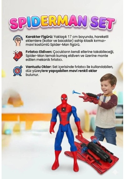 17 Cm Örümcek Adam Ve Vantuzlu/ok Atma Özellikli Eldiven Spider-Man