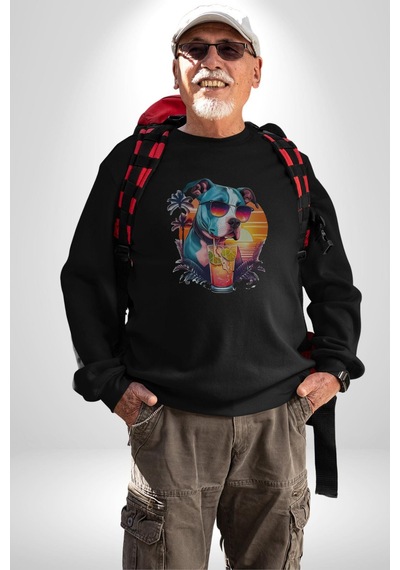 Tatil Köpek Soğuk Kokteyl İçeçek Unisex Siyah Baskılı Sweatshirt Siyah