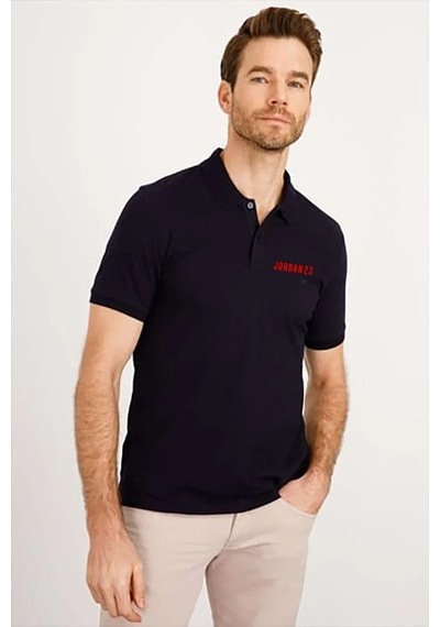 Erkek Pike Polo Yaka Tişört Düğmeli Baskılı T-shirt - Beyaz Siyah