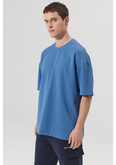 AC&Co / Altınyıldız Classics Erkek İndigo Oversize Fit Bol Kesim Bisiklet Yaka Kısa Kollu Sweatshirt Tişört 4A5222200206INDXL İndigo