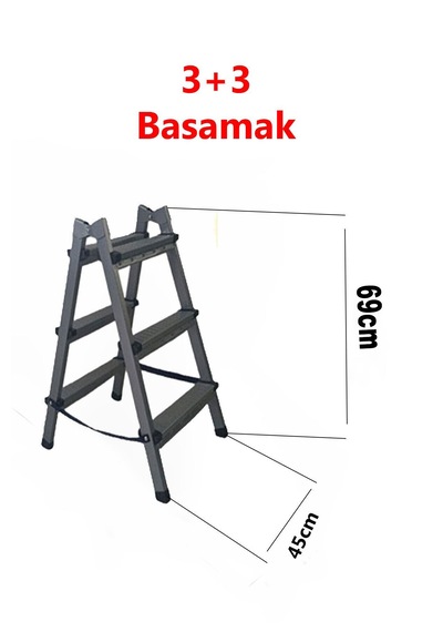 Dayanıklı 3+3 Özel Tasarım Hafif, Kaymaz, Metal Basamaklı Katlanır Merdiven Siyah