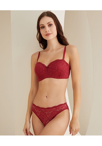 Desteksiz Balenli Dantelli Cuplı Lotus Günlük Sütyen Takım -4817 Bordo