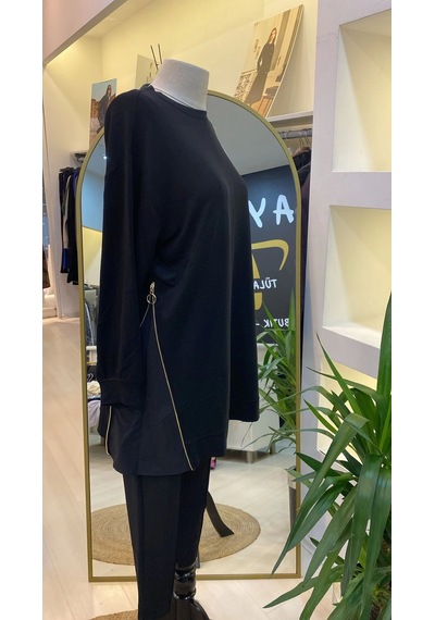 İnvee Fermuar Detayli Tunik 7047 Siyah Siyah