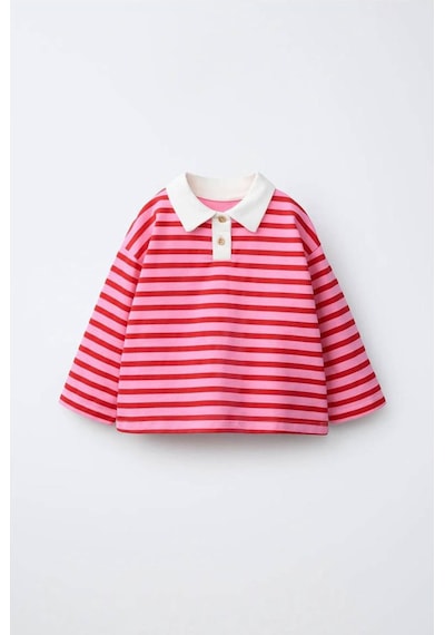 Minigimin Cicileri Polo Yaka Çizgili Oversize Kız Çocuk Sweatshirt - Kırmızı Minigimin Cicileri Polo Yaka Çizgili Oversize Kız Çocuk Sweatshirt - Kırmızı