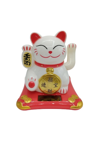 Maneki Neko El Sallayan Şans Kedisi Beyaz Solar Güneş Enerjili 10x10cm No4b01
