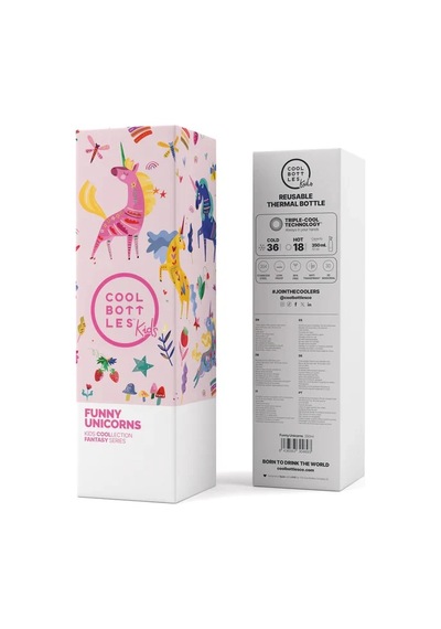 Cool Bottles Paslanmaz Çelik Suluk - The Kids Bottle Funny Unicorns 350ml Çok Renkli