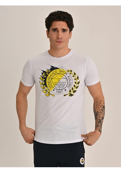 Fenerbahçe Erkek Kolej Brush Detaylı Logo Tshırt BEYAZ