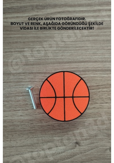 2 Adet - Basketbol Topu Dolap Kulpu, Mobilya Kulbu - Çocuk Oda Aksesuarı, Basketbol Topu Kulp Kulp Vidası Dahildir Sarı