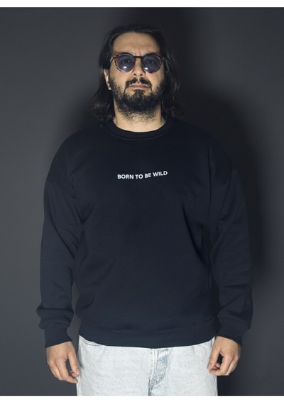Dark Line Bear Sırt Baskılı %100 Pamuk Unisex Siyah Oversize Sweatshirt Siyah