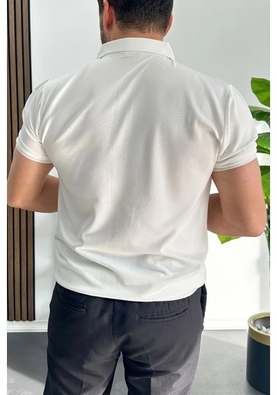 Erkek Desenli Polo Yaka Tişört Beyaz Edw460 Beyaz