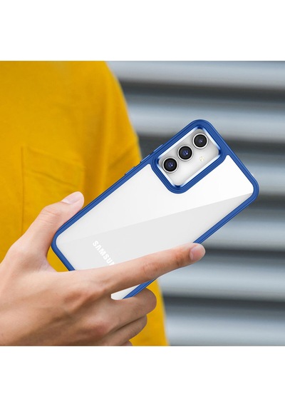 Samsung Uyumlu Galaxy A04s Kılıf Renkli Kenarlı Ve Buton Tasarımlı Arkası Şeffaf Silikon Kapak