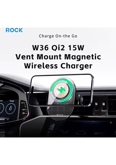 W36 Qi2 Magsafe Transparan Kablosuz Şarjlı Araç Tutucu Siyah