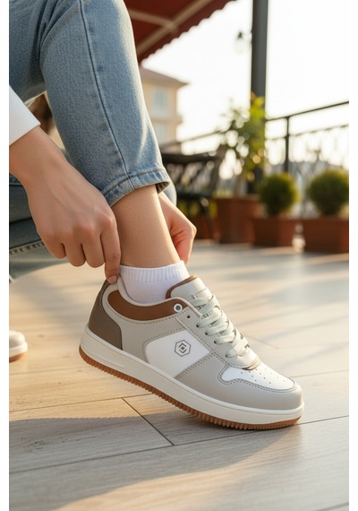 Enoch Kadın Günlük Sneaker Modern Tasarım Konforlu Yürüyüş Spor Ayakkabı Bej