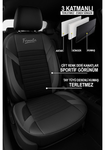 Formentor Tay Tüyü Oto Koltuk Kılıfı Dacia Sandero-stepway-duster Uyumlu Carbon