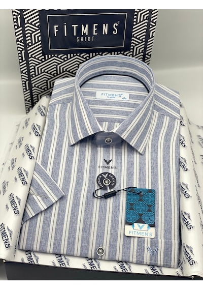 Klasik Kısa Kol Keten Cotton Nefes Alan Kumaş Hediye Kutulu Erkek Gömlek Fs-004574 - Lacivert-3309