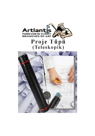 Artlantis Proje Tüpü Siyah Dar 1 Adet Teleskopik Bozuka Proje Tüpü İki Kademeli Teknik Çizim Çantası